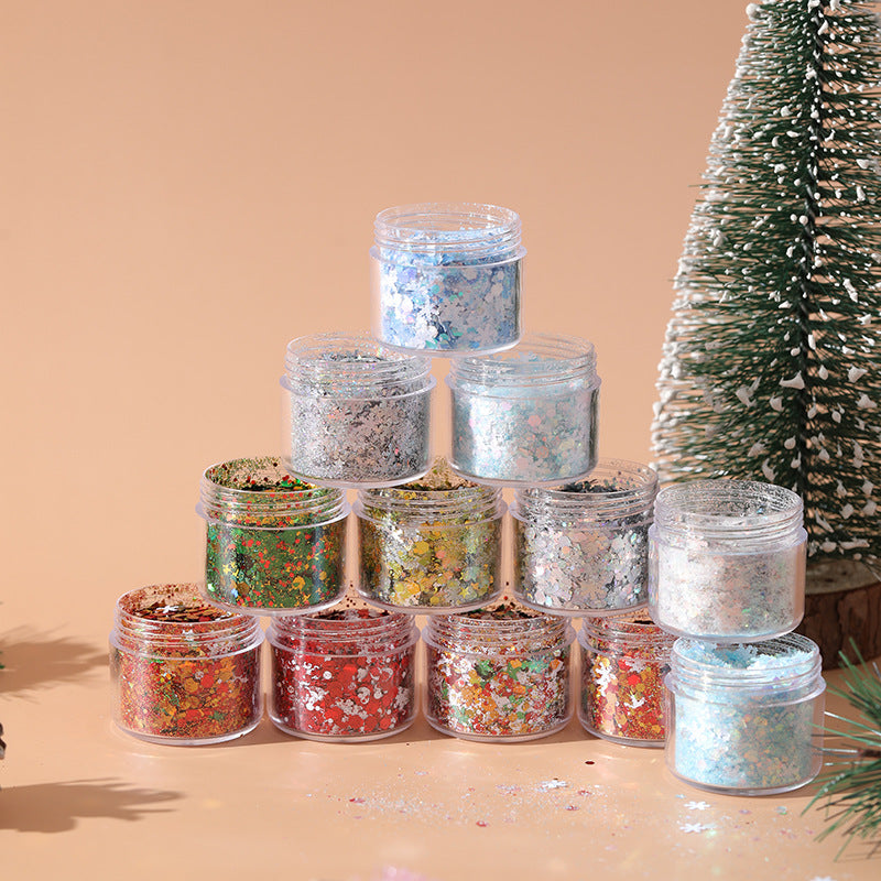 Wholesale DIY Christmas Colors Snowflake Stars Christmas Tree Flow Hemp Dropping Glue Mixed Glitter