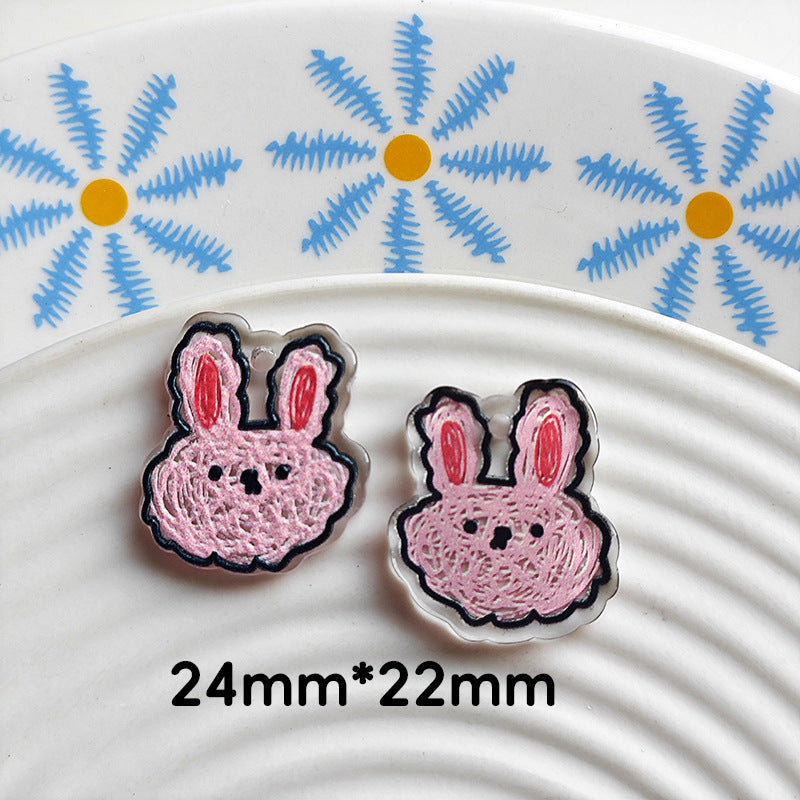 Wholesale 10pcs Double-sided bow three-dimensional relief acrylic jewelry accessories DIY pendant with holes cartoon character cute