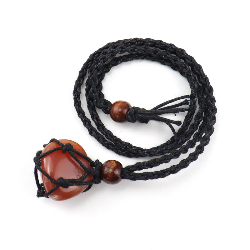 Wholesale Crystal Natural Stone Black Net Pocket Weaving Metable Necklace