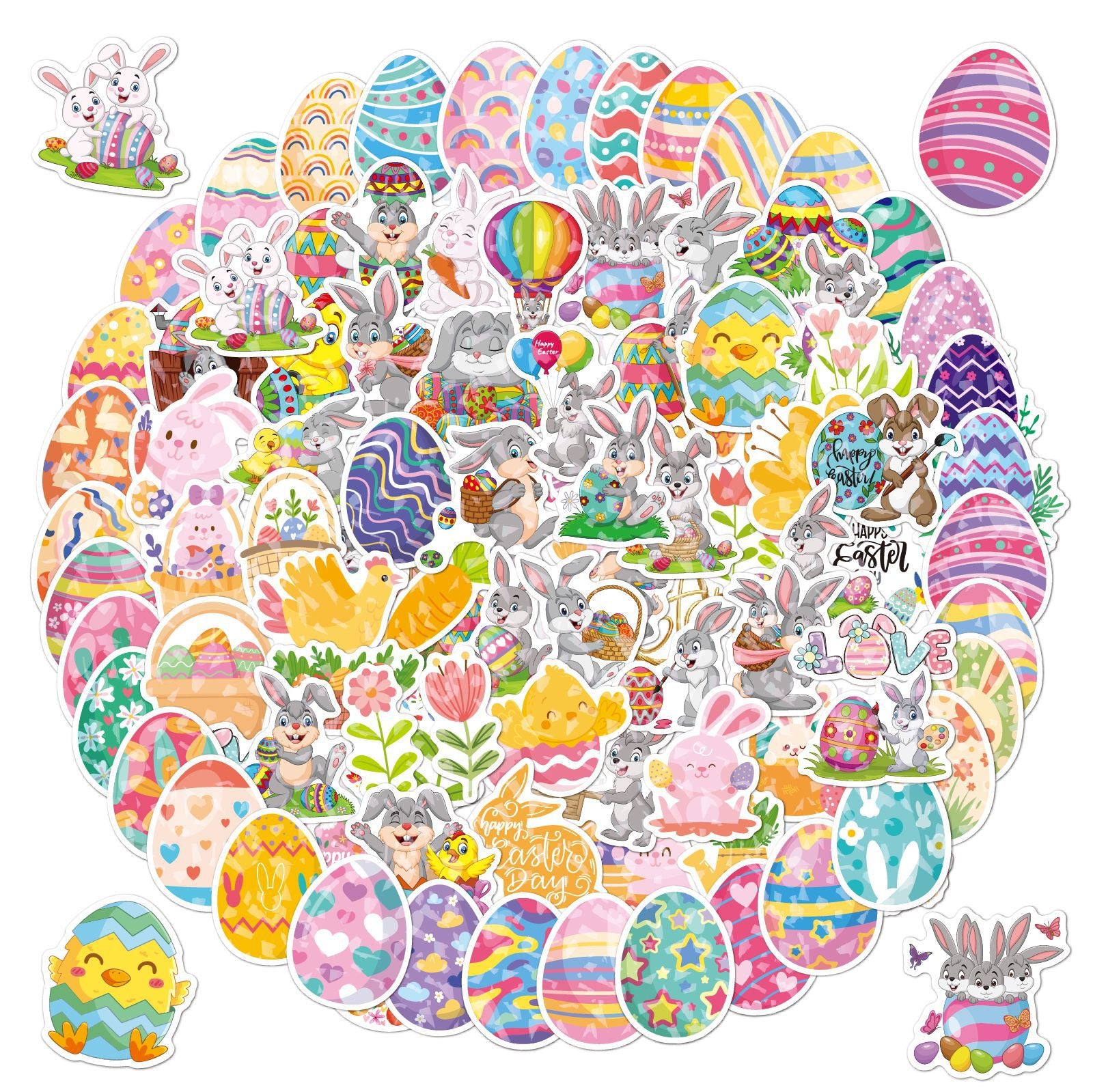 Wholesale 100pcs/pack Cartoon Holographic Laser Easter Stickers