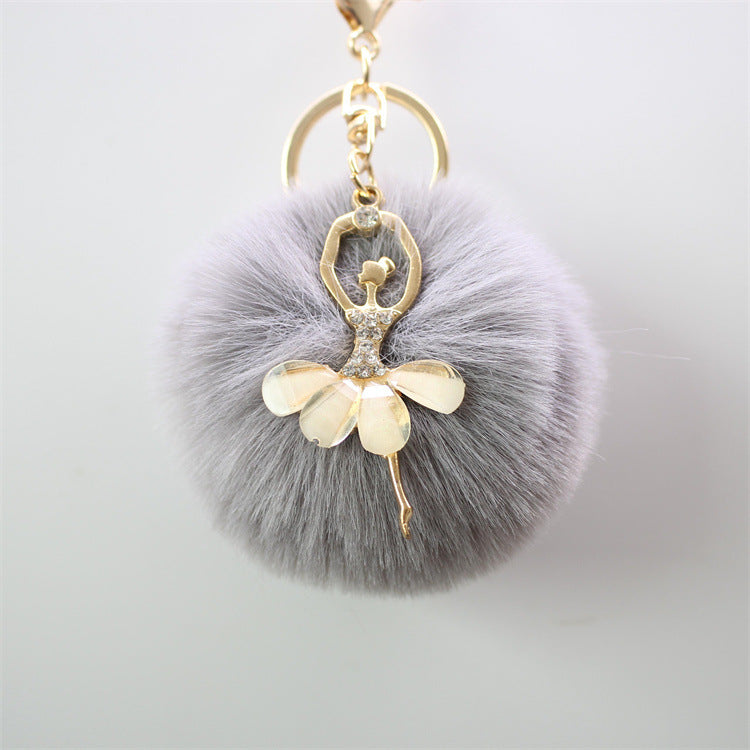 Wholesale 5pcs Cute Rhinestone Angel Ballerina Girl Pom Pom Keychain