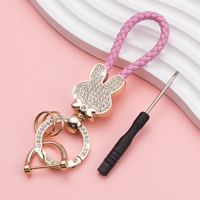 Wholesale Diamond Bunny Zinc Alloy Keychain Fashion Braided Rope