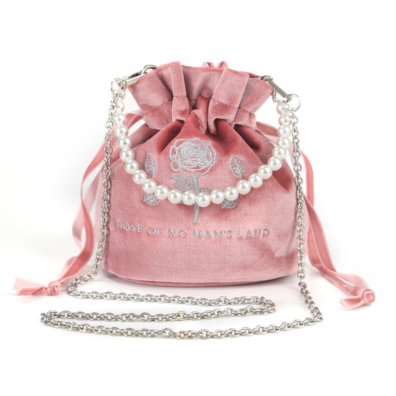 Wholesale Drawstring Gold Velvet Pearl Hand Storage Bag Single Shoulder Crossbody Backpack