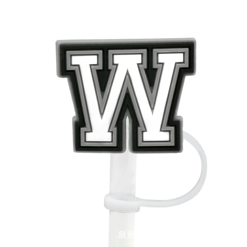 Wholesale of 10pcs Black and White English Letters Silicone Straw Sets