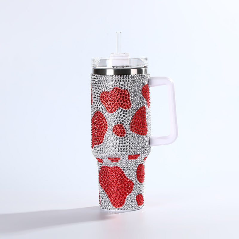 Wholesale Tumbler Ice Bullies Cup  Colorful Cow Pattern Diamond-encrusted Thermos Cup Straw Cup 40OZ Car Cup Ice Cup