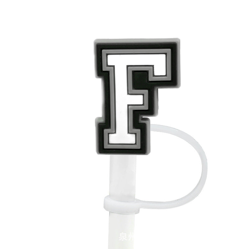 Wholesale of 10pcs Black and White English Letters Silicone Straw Sets