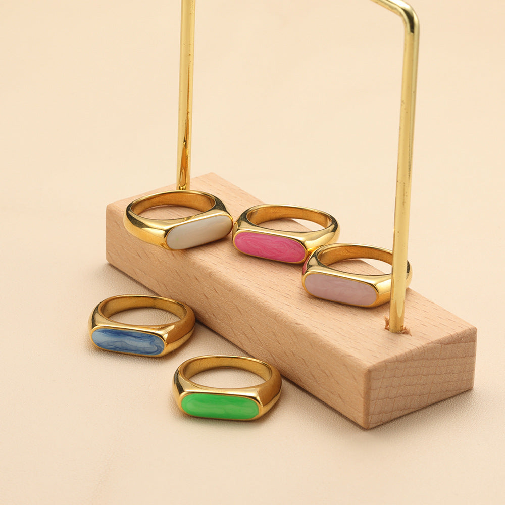 Wholesale Multicolor Oil Drop Geometric Titanium Steel Gold Plated Ring