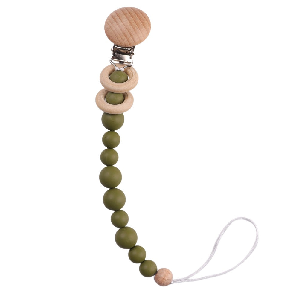 Wholesale Baby Beech Wood Clip Silicone Bead Grinding Pacifier Chain