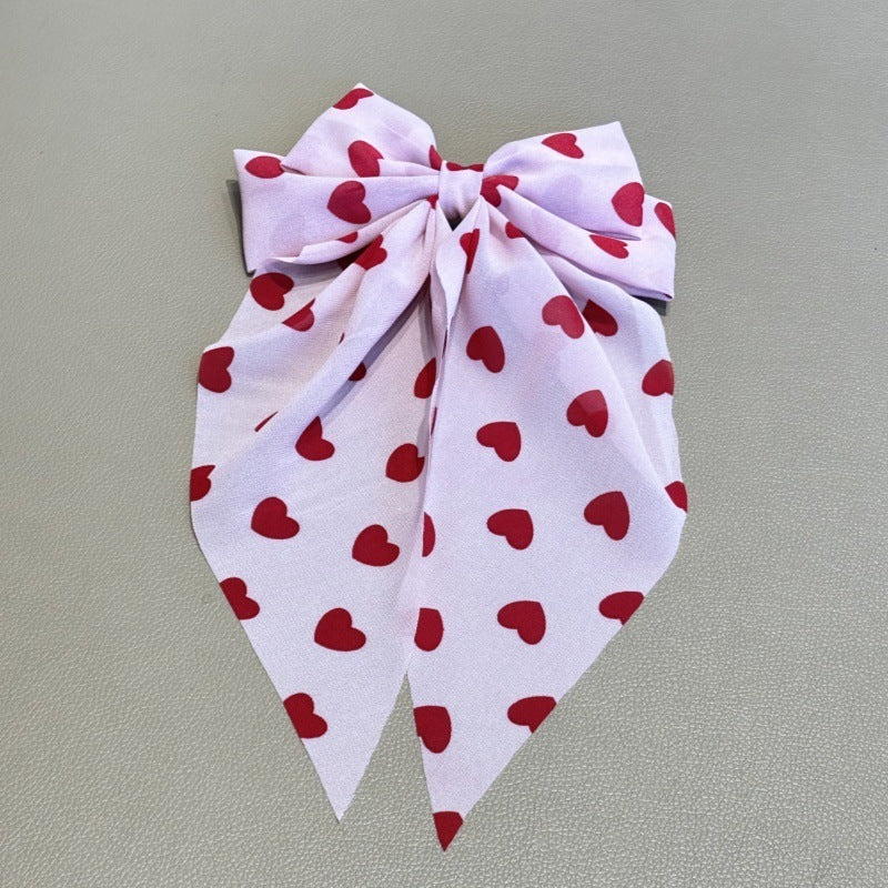 Wholesale Heart-shaped Print Bow Ribbon Spring Clip Valentine's Day Sweet Creative Hairpin