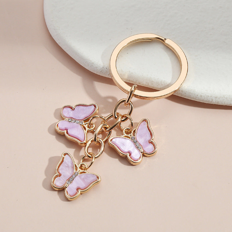 Wholesale Oil dripping diamond alloy colorful butterfly keychain