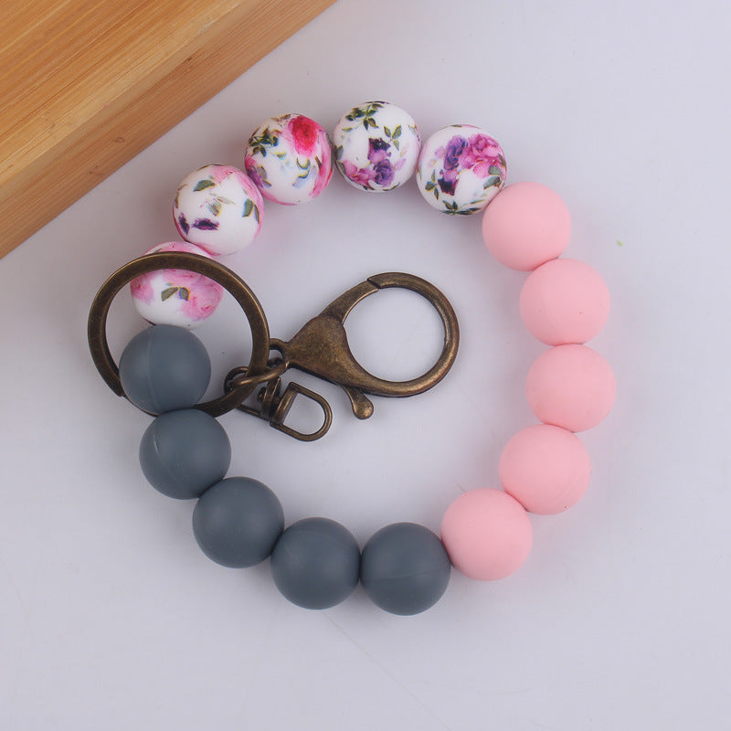 Wholesale Color Printing Silicone Handmade Beaded Wrist Keychain