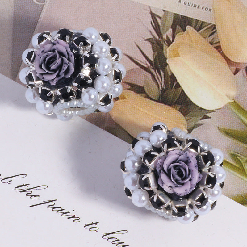 Wholesale 5pcs/pack Rose flower heavy industry exotic wind drill ball loose beads DIY