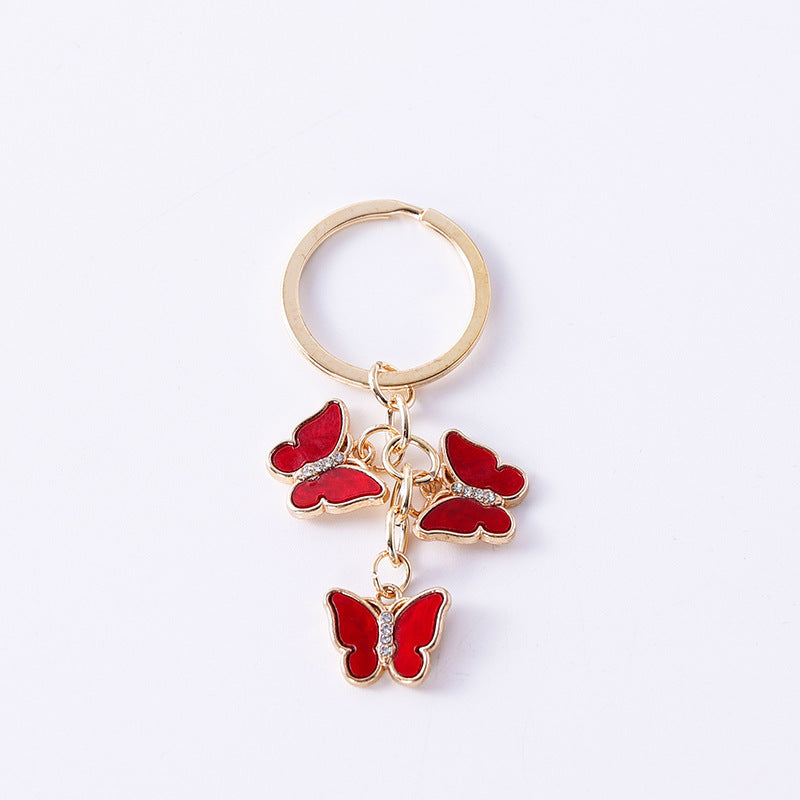 Wholesale Oil dripping diamond alloy colorful butterfly keychain