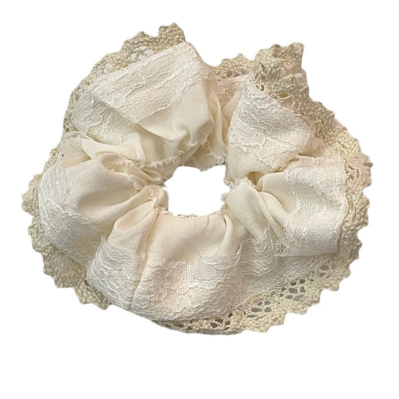 Wholesale Small Fragrant Cream, White Lace Edge, Large Intestine Hair Ring