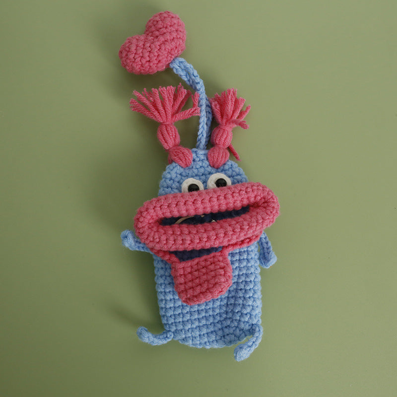 Wholesale Cartoon Cute Handwoven Sausage Mouth Coin Purse Keychain