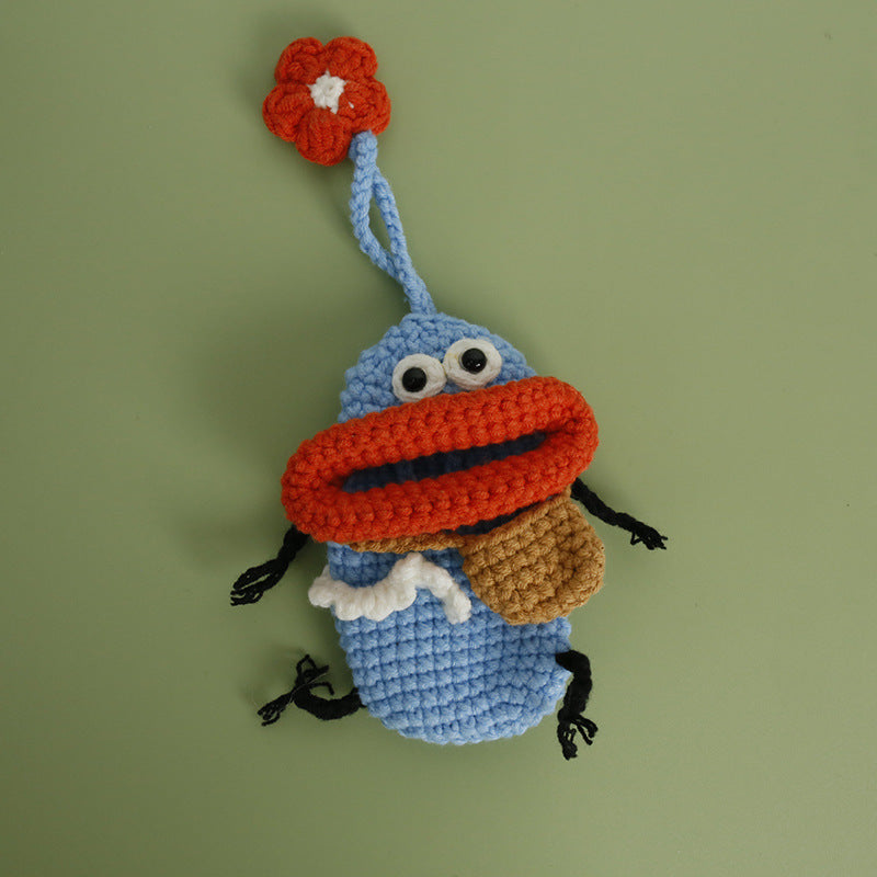 Wholesale Cartoon Cute Handwoven Sausage Mouth Coin Purse Keychain