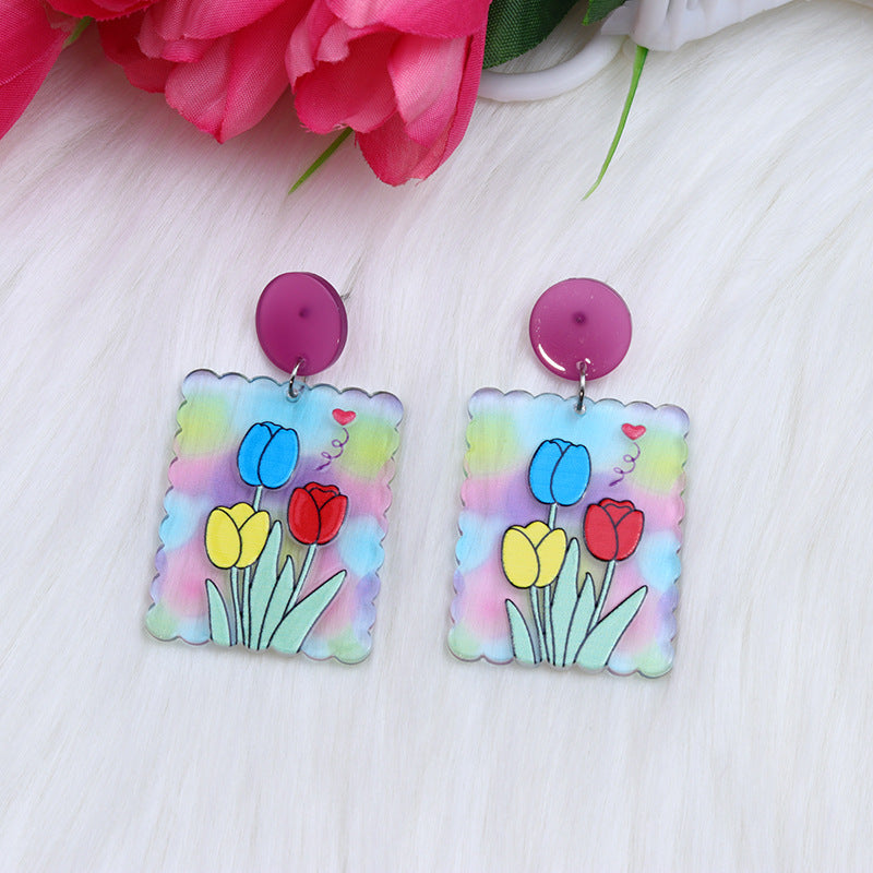 Flores de tulipán de color caramelo al por mayor Pendientes acrílicos