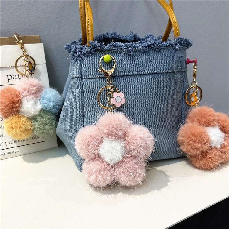 Wholesale Sakura Fur Ball Car Keychain