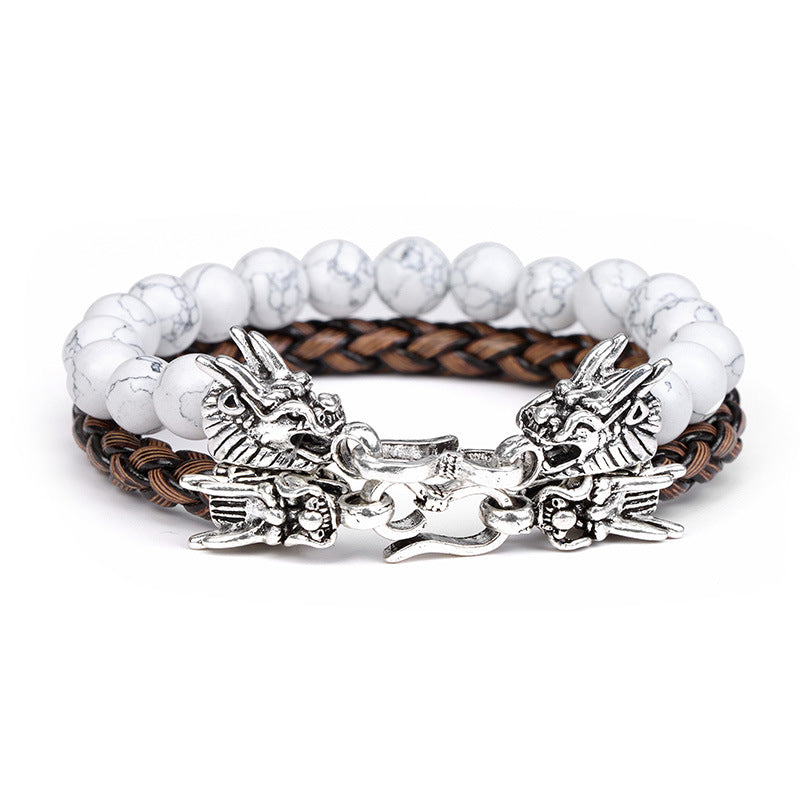 Peads de piedra natural al por mayor Cordel de cuero Pulsero de grifa de aleación de doble capa