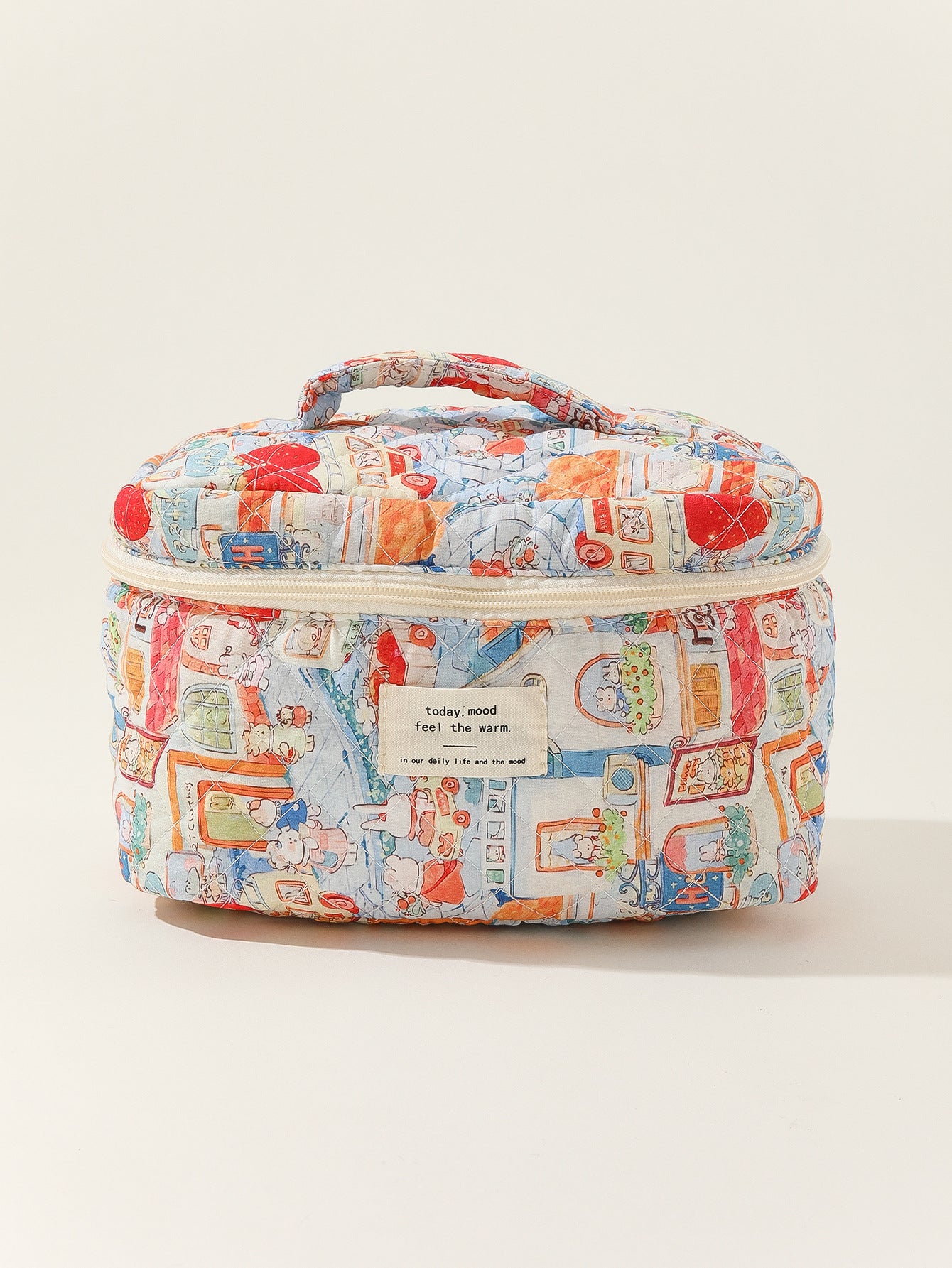 Wholesale Portable Large Capacity Striped Polka Dot Portable Quilted Cotton Cute Flower Cosmetic Bag