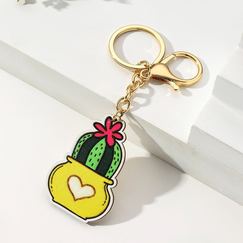 Wholesale Wooden Cactus Potted Plant Keychain