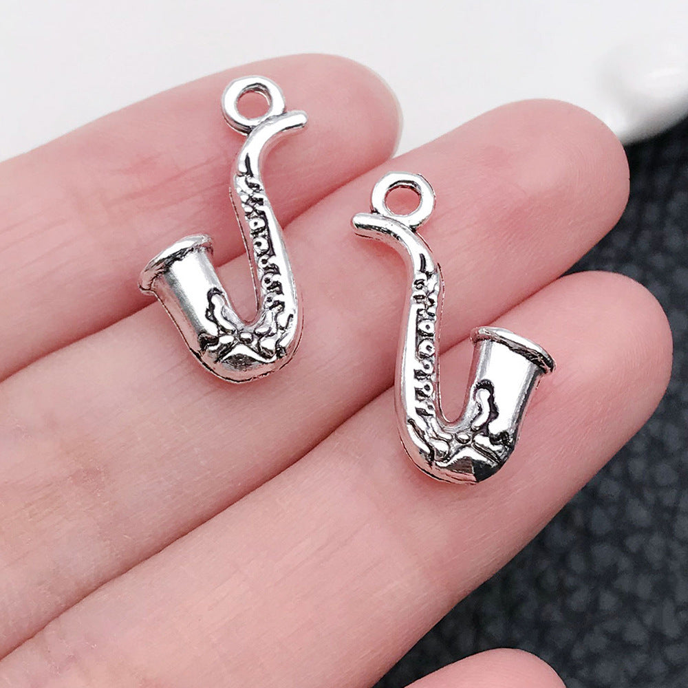 Wholesale Antique Silver Violin Guitar Saxophone Instrument Notes Creative DIY Necklace Bracelet Pendant