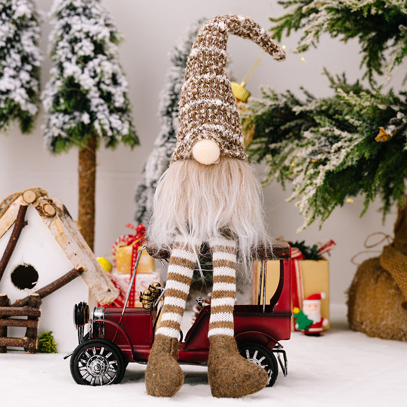 Wholesale Polyester Christmas Striped Knitted Hat Rudolph Hanging Leg Doll Ornament