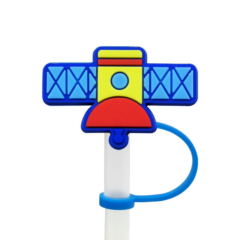 Wholesale of 10PCS Space Transportation Vehicles with Silicone Straw Tube Cap Straw Decorations