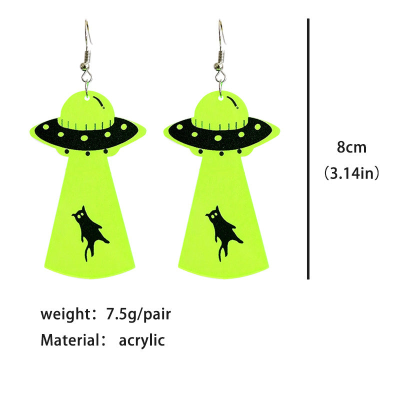 Wholesale Horror  Earrings Skull Alien UFO Witch Stove Fluorescent Acrylic Earrings