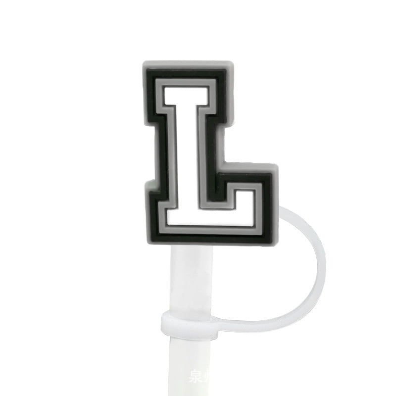 Wholesale of 10pcs Black and White English Letters Silicone Straw Sets