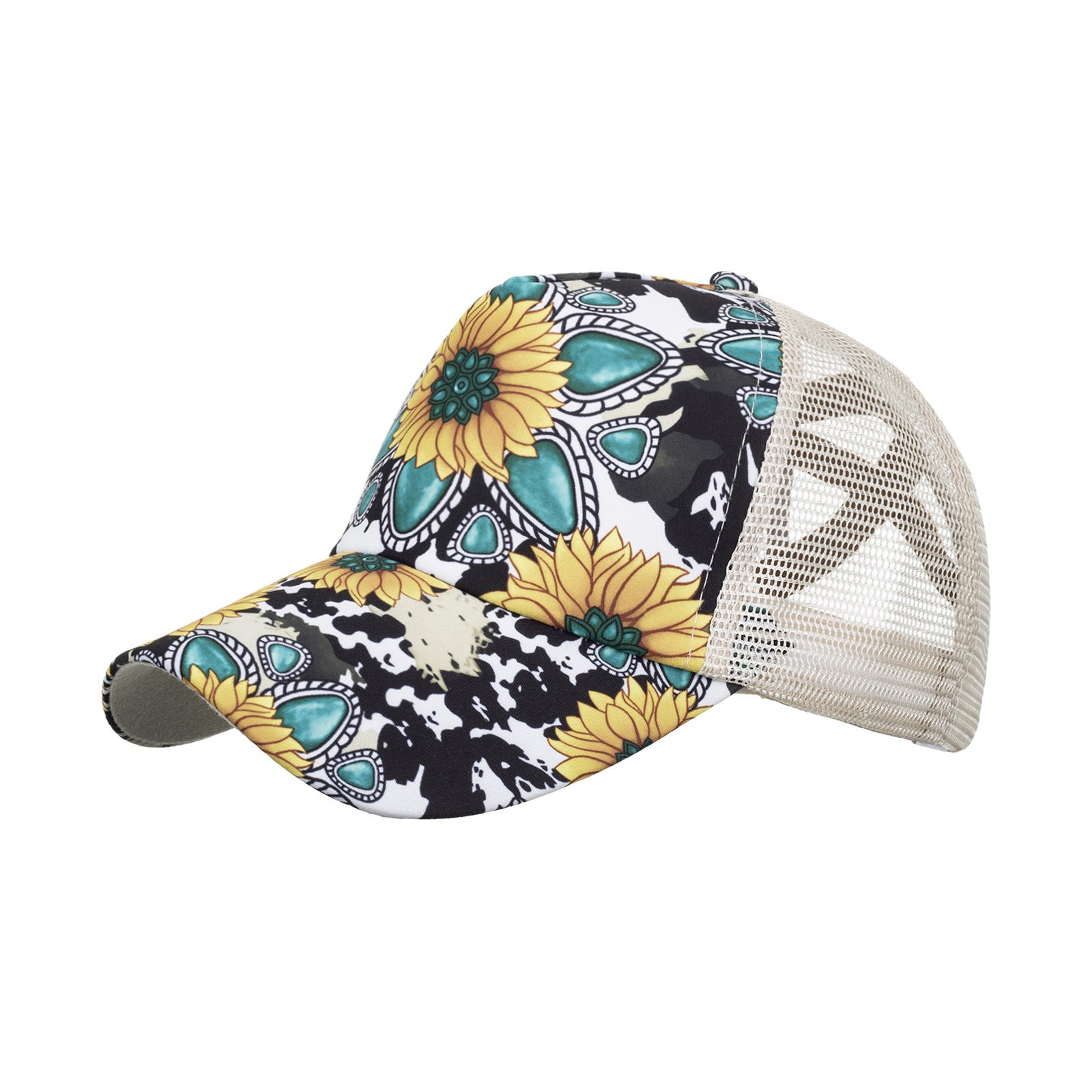 Wholesale Gemstone Sunflower Print Cross Baseball Cap