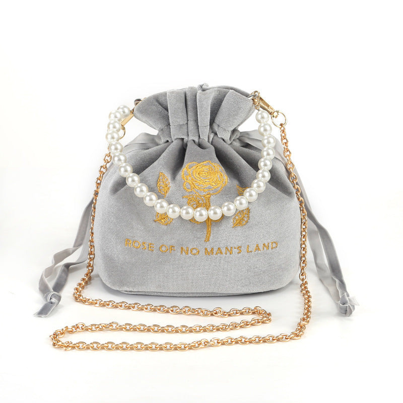 Wholesale Drawstring Gold Velvet Pearl Hand Storage Bag Single Shoulder Crossbody Backpack