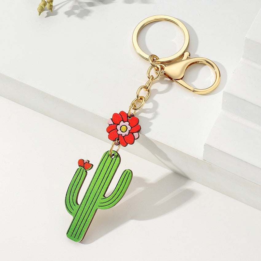 Wholesale Wooden Small Fresh Cactus Keychain