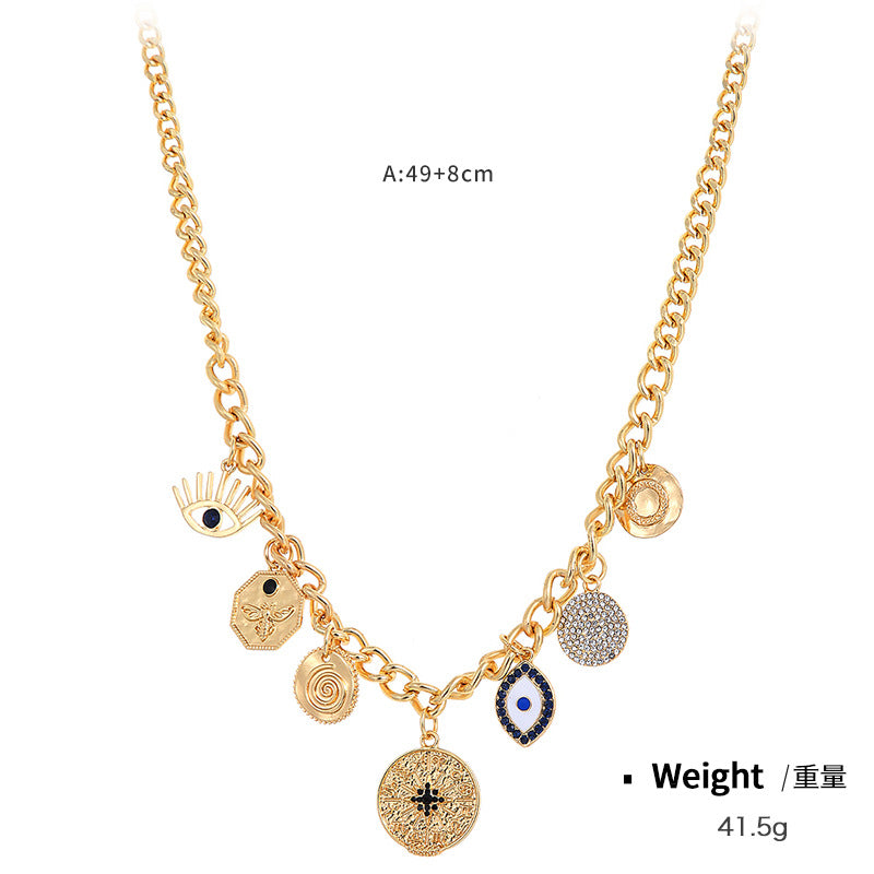 Wholesale Coin Inlaid Diamond Relief Alloy Necklaces