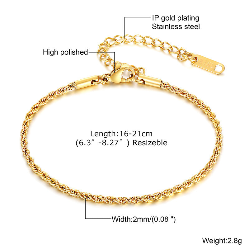 Wholesale Twist Gold Stainless Steel Bracelets