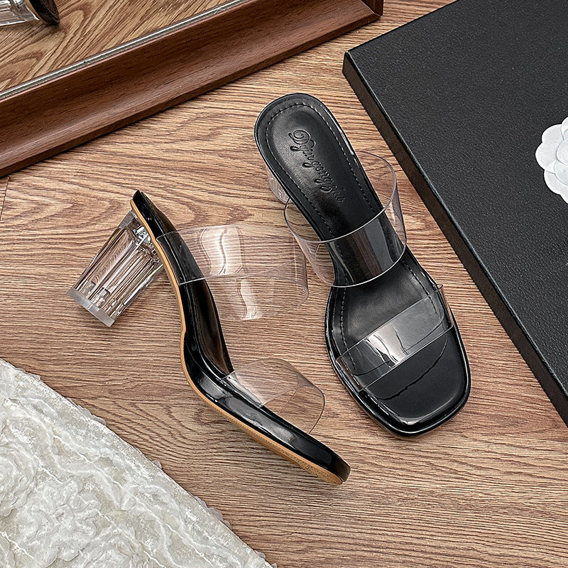 Wholesale Waterproof chunky heel strap crystal sandals thick bottom sandals for outer wear