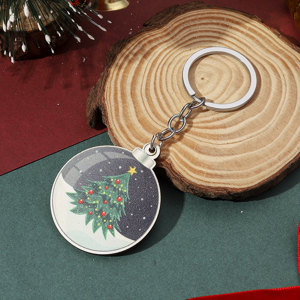 Wholesale Christmas Wooden Bell Tree Christmas Tree Snowman Keychain