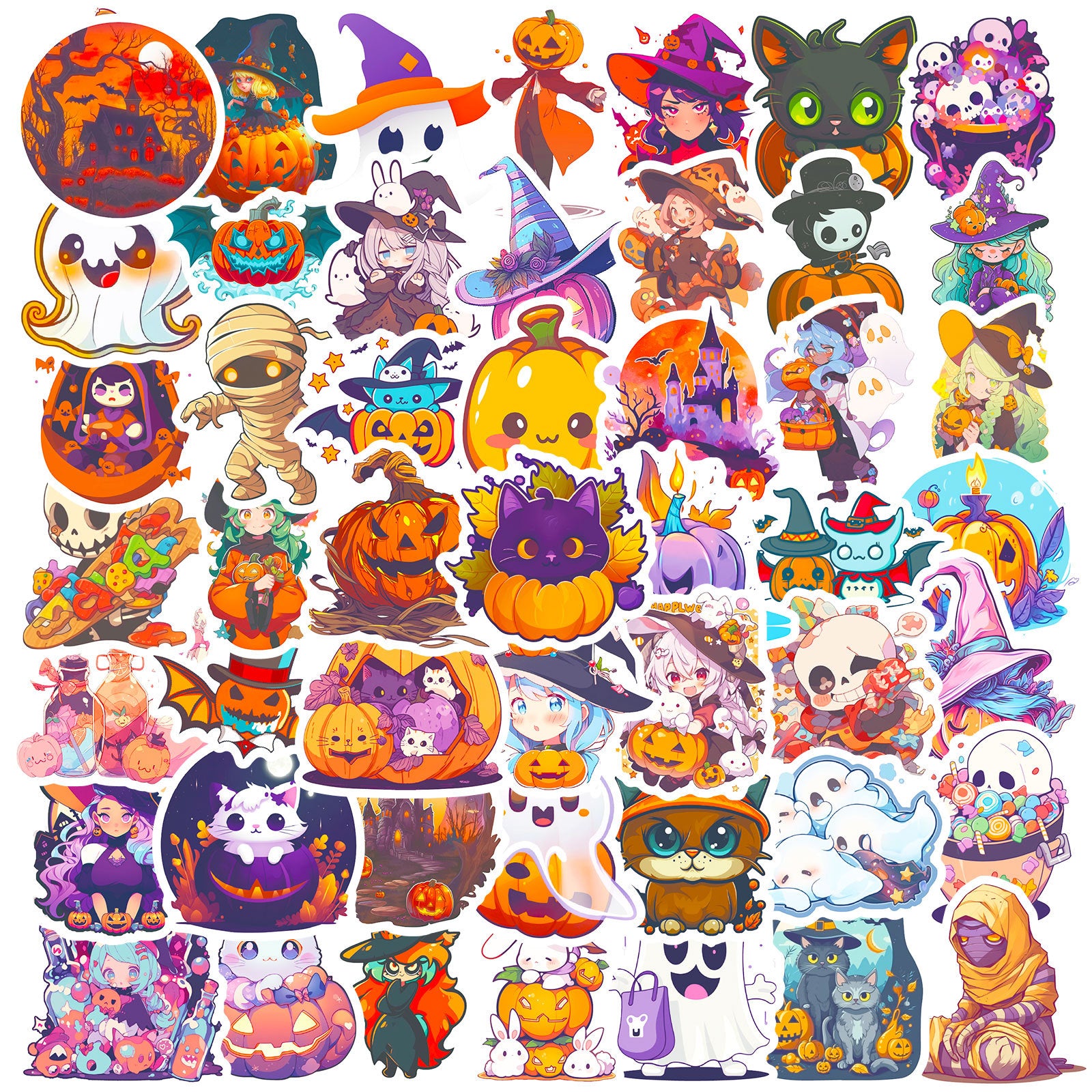 Wholesale of 50 Children's Cartoon Graffiti Pumpkin Ghost Witch Bat Halloween Carnival Stickers