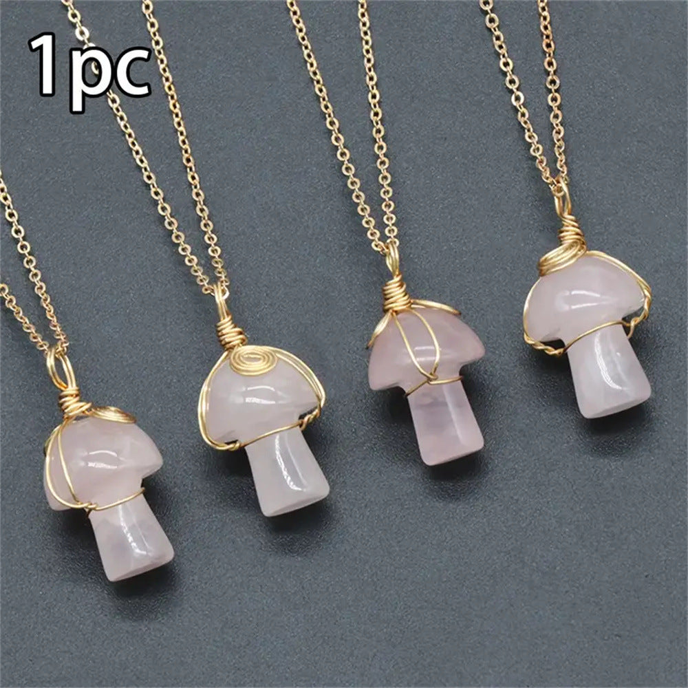 Wholesale Natural Crystal Stone Mushroom Necklace