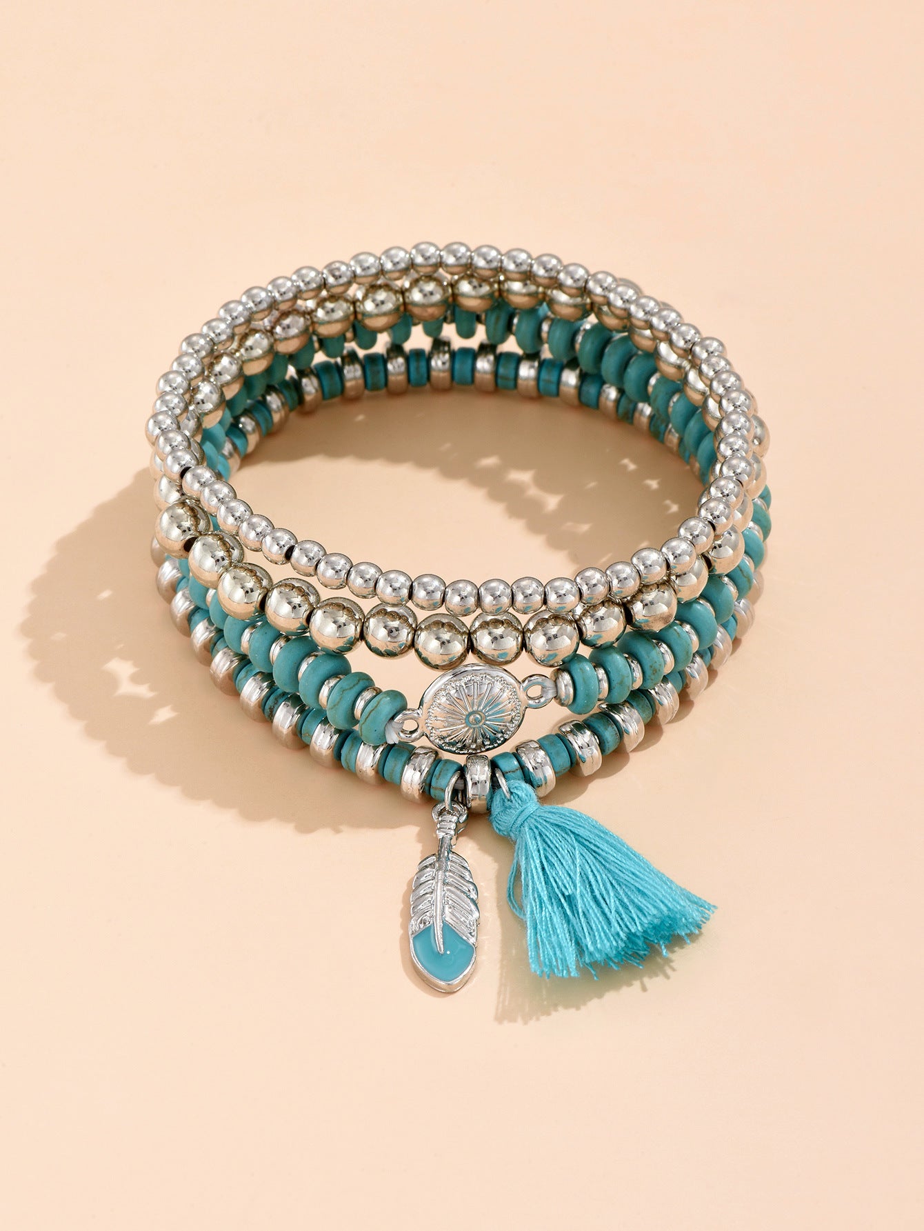 Wholesale Vintage Turquoise Alloy Beaded Bracelet Set of Four