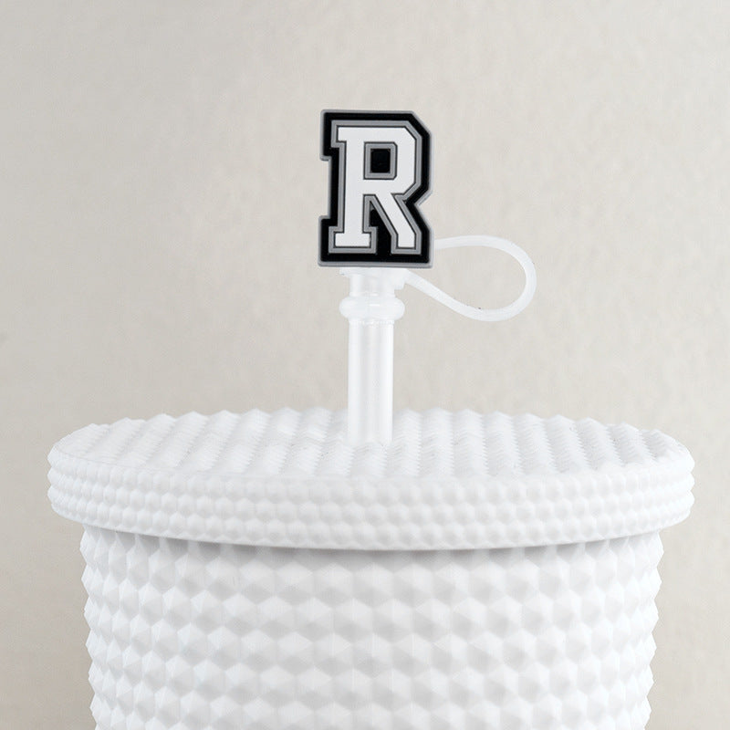 Wholesale of 10pcs Black and White English Letters Silicone Straw Sets