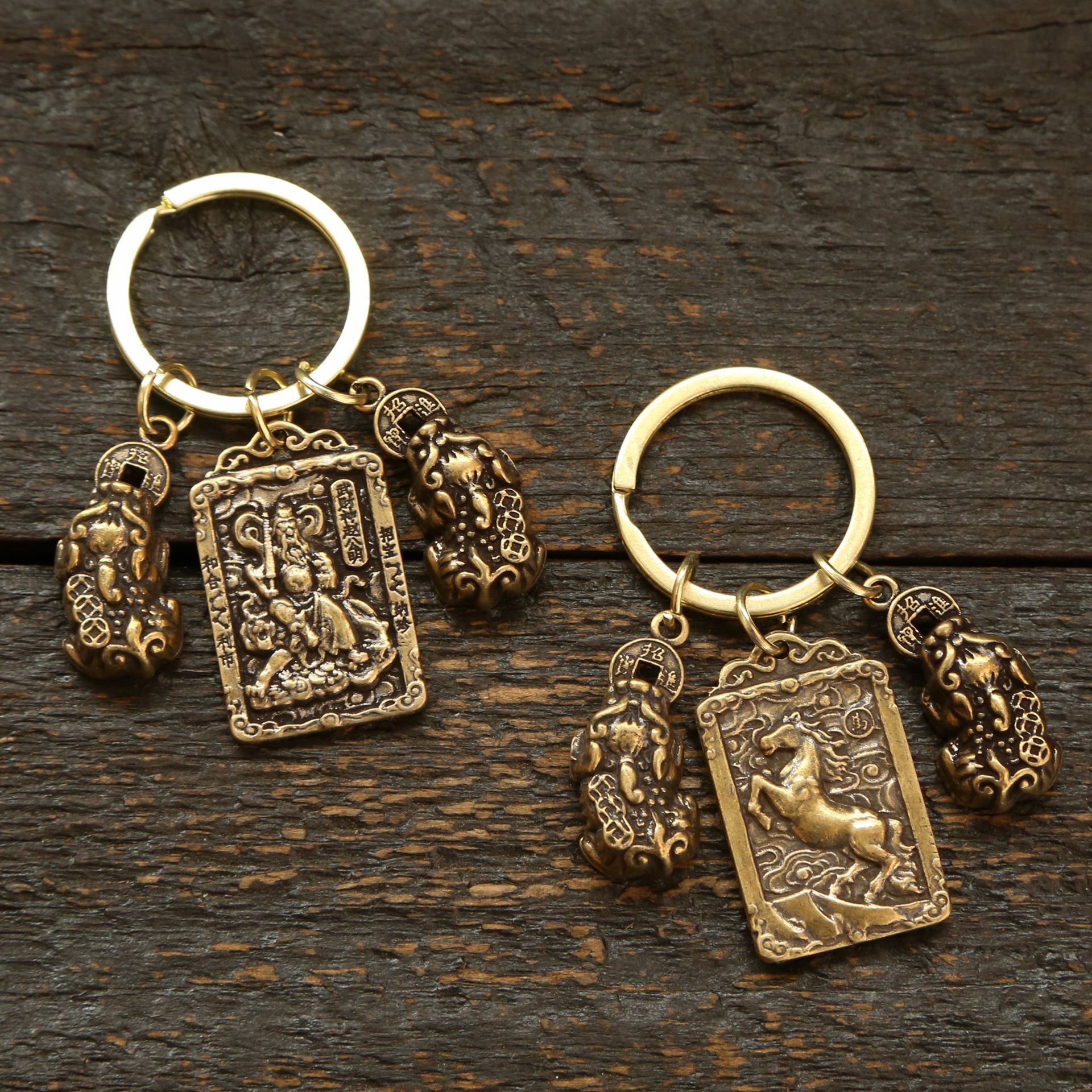Wholesale Brass Biting Money Pixiu Twelve Zodiac Key Chain Set