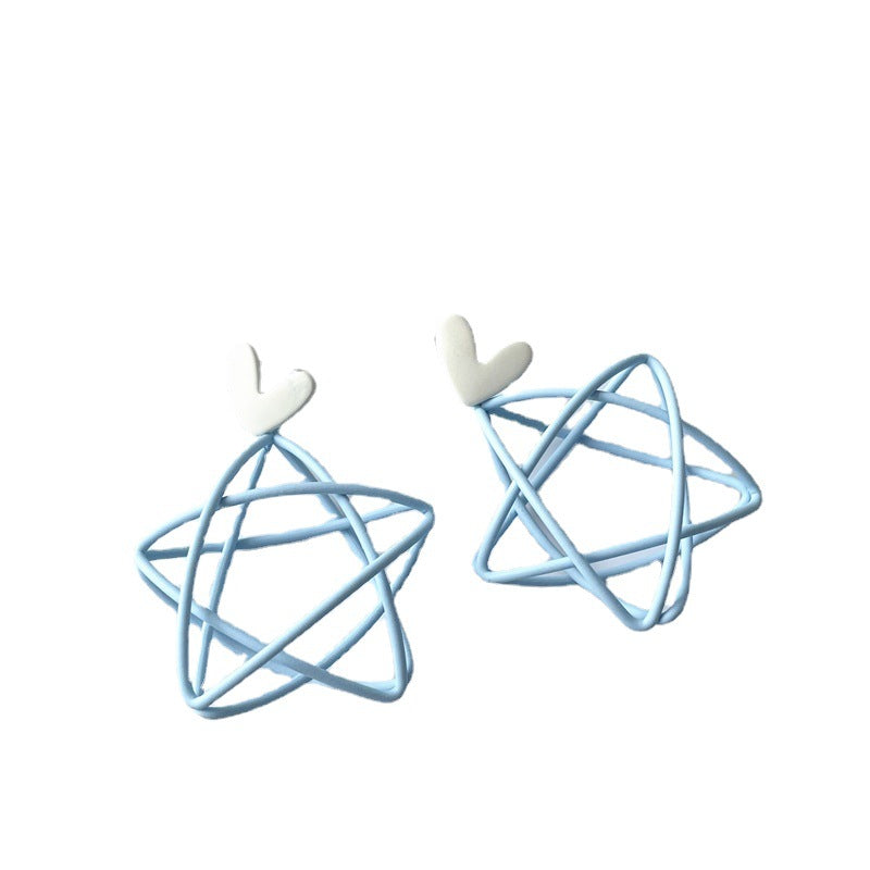 Wholesale Blue hollow five-pointed star silver needle earrings