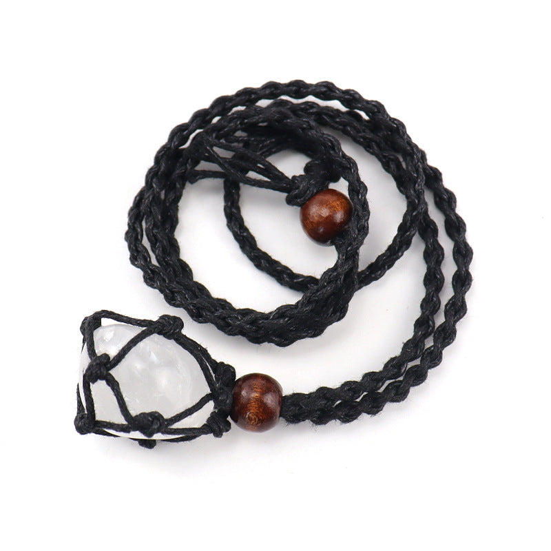 Wholesale Crystal Natural Stone Black Net Pocket Weaving Metable Necklace