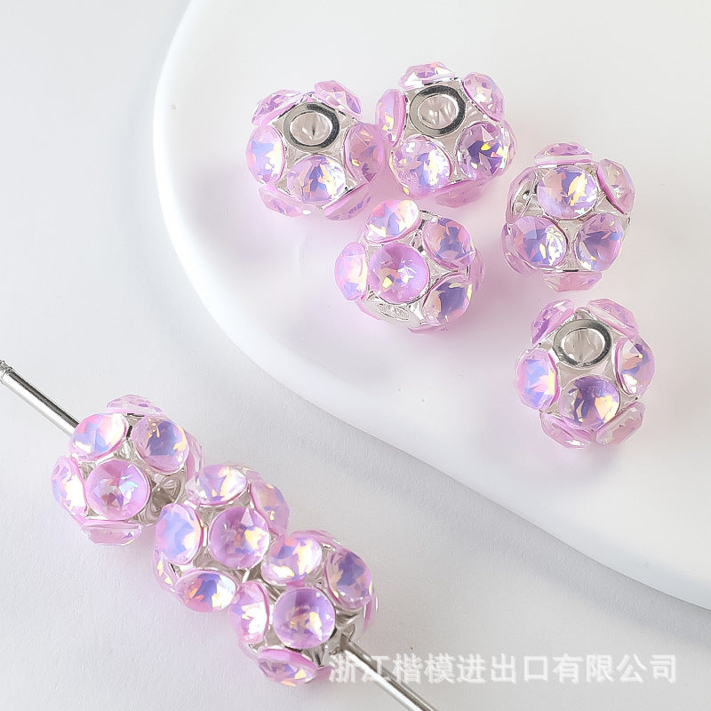 Wholesale 50PCS DIY Alloy Hollow Zircon Diamond Ball Color Rhinestone Hanging Ball