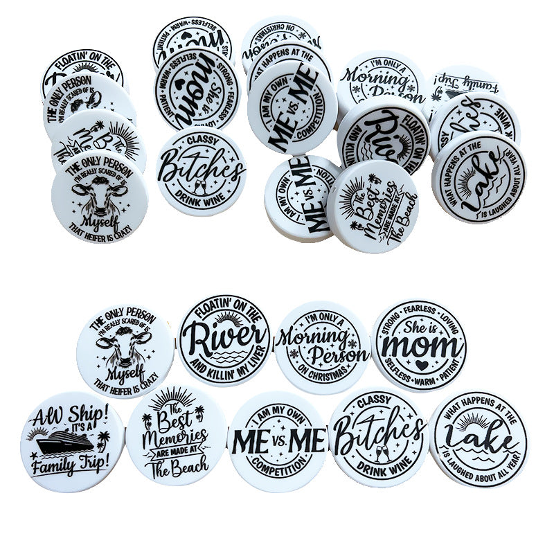 Wholesale of 3PCS English Silicone Printed Beads