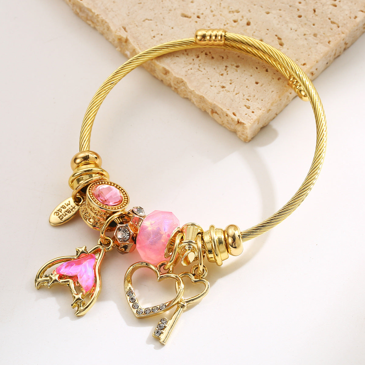 Wholesale stainless steel starfish heart shaped letter fishtail adjustable bracelet