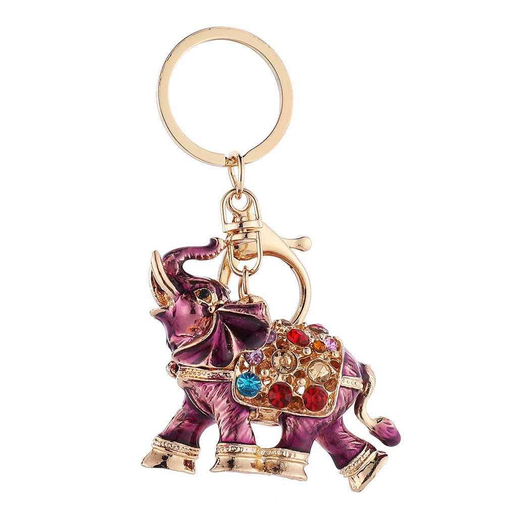 Wholesale Oil dripping 3D elephant inlaid with diamond car keychain