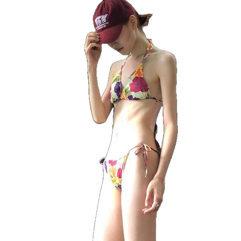 Wholesale Floral colorful print halterneck separate swimsuit