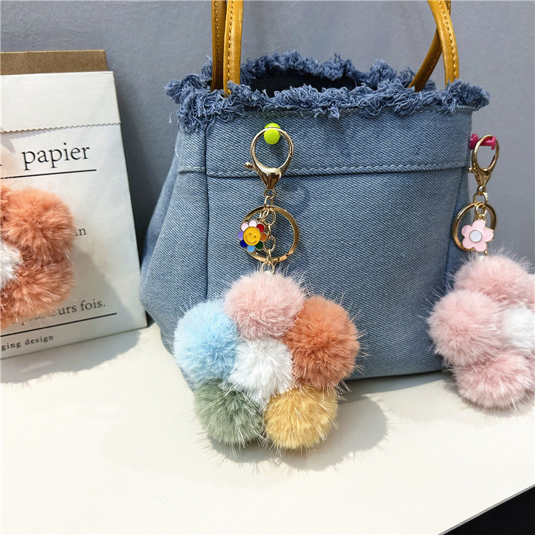 Wholesale Sakura Fur Ball Car Keychain